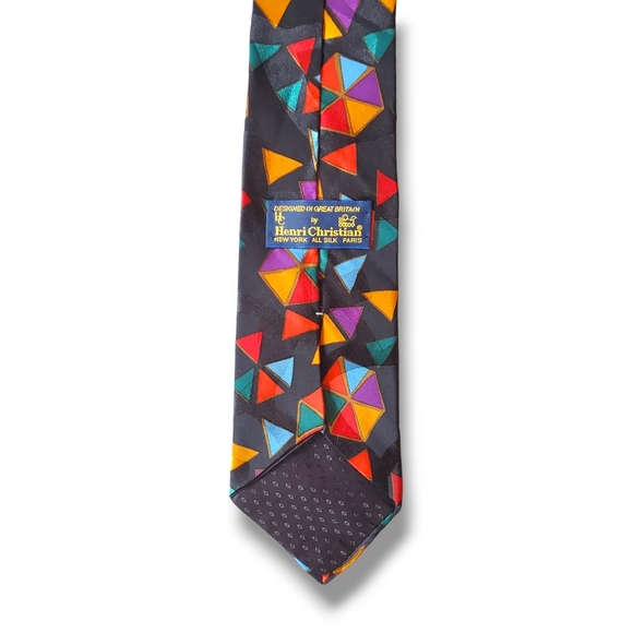Vintage Henri Christian Geometric Print Silk Tie - Picture 3 of 5